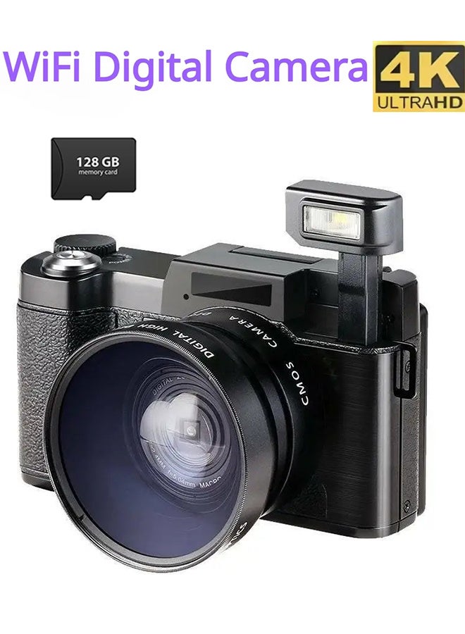 4K 48MP HD Digital Camera 16X Digital Zoom 3'' Screen,With fill light, With 128G Card, 2 Batteries, Imaging Stabilization Anti-shake Retro Mirrorless Camera - Image 1