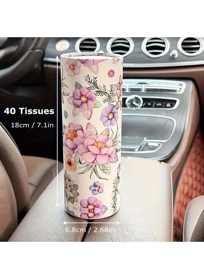 ورد سيارة زهري أبيض مزين بالزهور 2 لفة أنابيب أسطوانية لحامل الكوب - Image 4