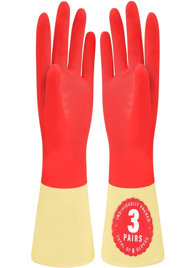 SteadMax 3 Pairs Red Cleaning Gloves, Reusable, Natural Rubber, Ultra Durable, Waterproof Latex Non-Slip Dishwashing Gloves for Kitchen and Household (Large, 3 Pack) - Image 1