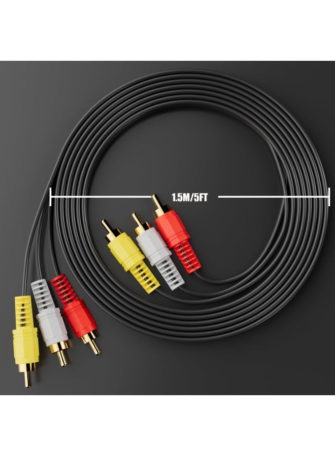 BEST ONE RCA Stereo Audio Video Cable 1.5M, 3 RCA Male to Male AV Cable with 24K Gold-Plated Connectors, Composite Audio Video Cord Compatible with TV, DVD Player, Home Theater, Stereo System, Amplifier, Projector & Gaming Console - Image 2