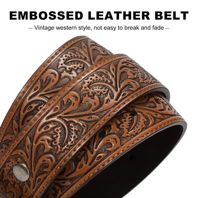 LALATCH Cowboy Western Belts for Men Woman, Cowboy Cowgirl Belt Embossed Western Country Buckle Leather Belts for Jeans, Slivery Horse/Brown Belt - Image 4