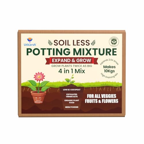 Utkarsh 4-in-1 Soil Less Potting Mixture- Makes 10Kg Fluffy Soil for Plants Home Garden | 3.65Kg Dry Items- Cocopeat, Exfoliated Vermiculite, Neem Khad, Organic Plant Food, Potting Soil Mix for Plants - Image 1