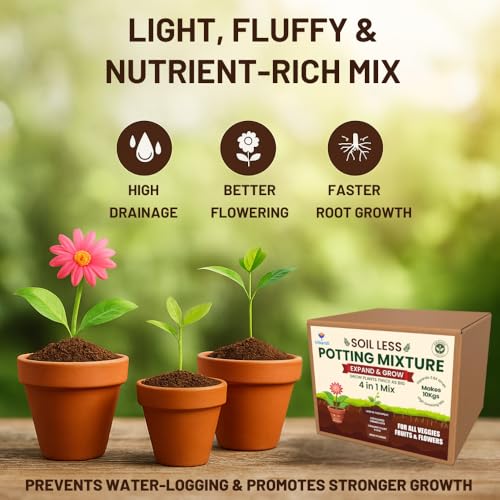 Utkarsh 4-in-1 Soil Less Potting Mixture- Makes 10Kg Fluffy Soil for Plants Home Garden | 3.65Kg Dry Items- Cocopeat, Exfoliated Vermiculite, Neem Khad, Organic Plant Food, Potting Soil Mix for Plants - Image 4