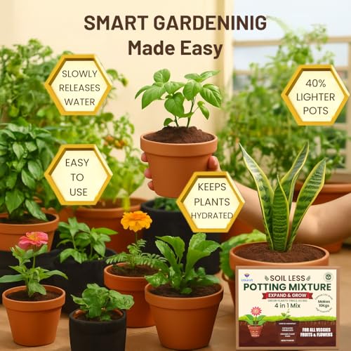 Utkarsh 4-in-1 Soil Less Potting Mixture- Makes 10Kg Fluffy Soil for Plants Home Garden | 3.65Kg Dry Items- Cocopeat, Exfoliated Vermiculite, Neem Khad, Organic Plant Food, Potting Soil Mix for Plants - Image 5