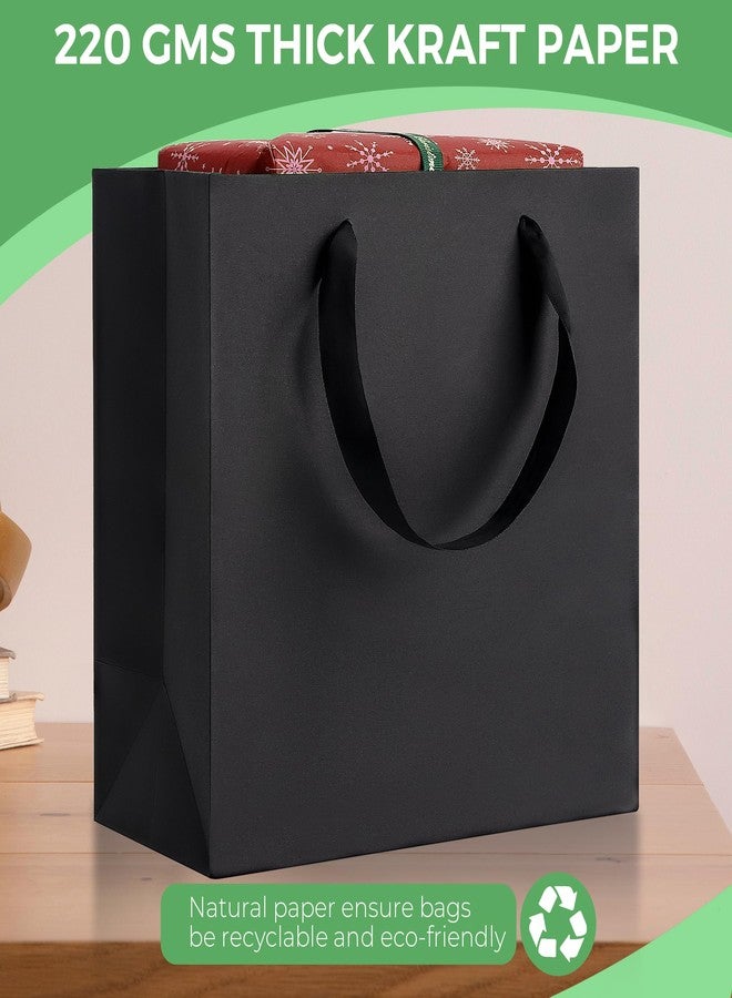 أكياس هدايا سوداء عادية بمقابض: 12 كيسًا ورقيًا كبيرًا، مقاس 12.5 × 4.5 × 11 بوصة، مناسبة للحفلات والتسوق وحفلات الزفاف وأعياد الميلاد. - Image 5