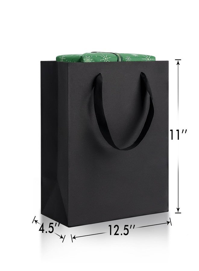 أكياس هدايا سوداء عادية بمقابض: 12 كيسًا ورقيًا كبيرًا، مقاس 12.5 × 4.5 × 11 بوصة، مناسبة للحفلات والتسوق وحفلات الزفاف وأعياد الميلاد. - Image 2