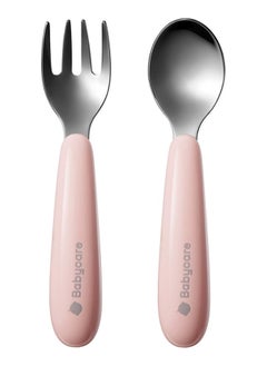 Babycare Babycare - Stainless Steel Fork and Spoon Set Pink with Box – BPA-Free, Durable Utensils for Babies and Toddlers, Safety Approved  - Image 1