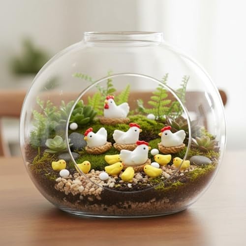 Krisah Pack of 14 pcs Miniature Decoration Animals Items Hen Family Resin Garden/Dollhouse/Fairy Garden, Multicolor, Animal - Image 1