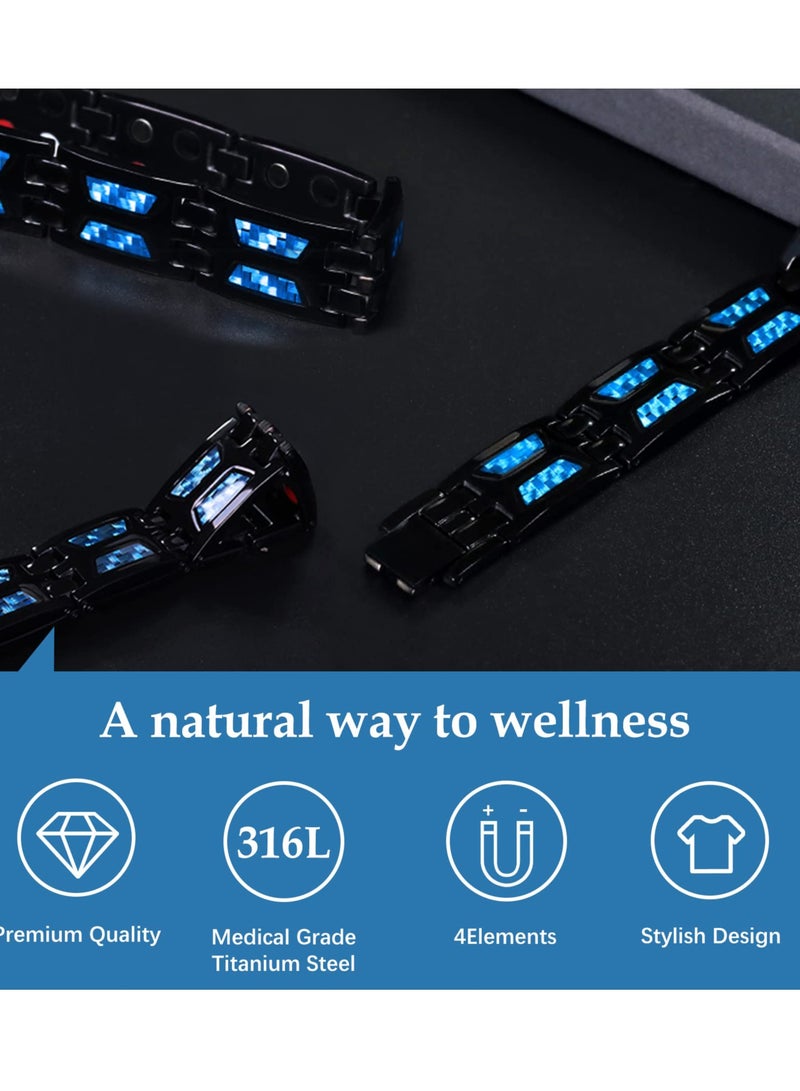 Excefore سوار مغناطيسي للرجال، مصنوع من ألياف الكربون والتيتانيوم، سوار مغناطيسي للرجال، 316L من الفولاذ المقاوم للصدأ بصف مزدوج و4 عناصر مغناطيسية، أساور للطاقة، يتضمن منظم - Image 3