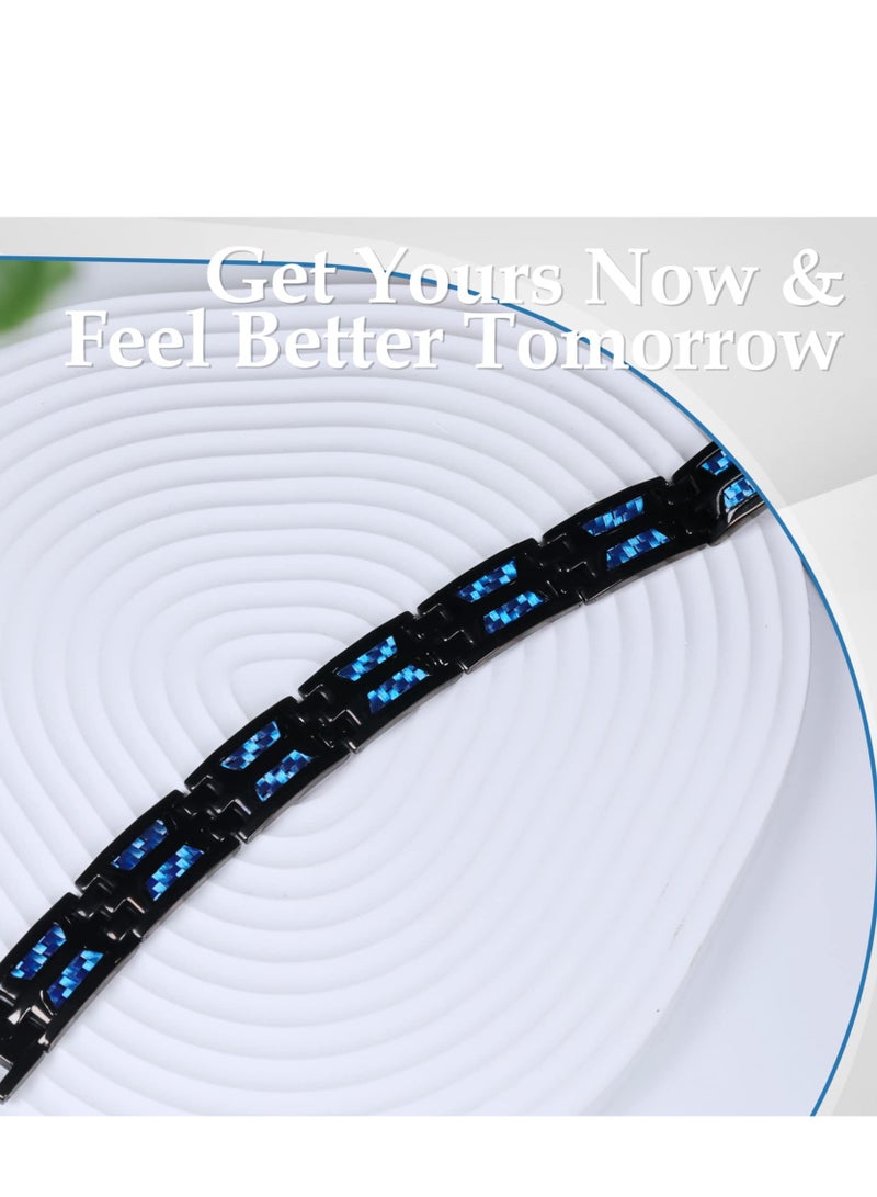 Excefore سوار مغناطيسي للرجال، مصنوع من ألياف الكربون والتيتانيوم، سوار مغناطيسي للرجال، 316L من الفولاذ المقاوم للصدأ بصف مزدوج و4 عناصر مغناطيسية، أساور للطاقة، يتضمن منظم - Image 5