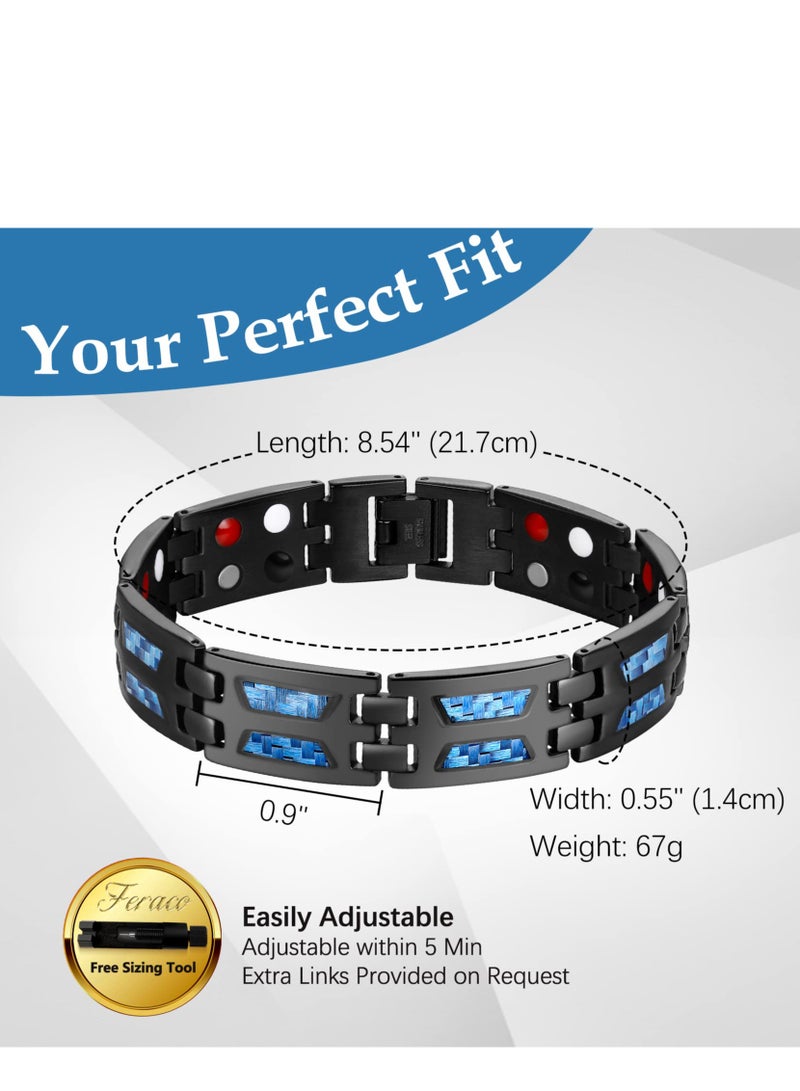 Excefore سوار مغناطيسي للرجال، مصنوع من ألياف الكربون والتيتانيوم، سوار مغناطيسي للرجال، 316L من الفولاذ المقاوم للصدأ بصف مزدوج و4 عناصر مغناطيسية، أساور للطاقة، يتضمن منظم - Image 4