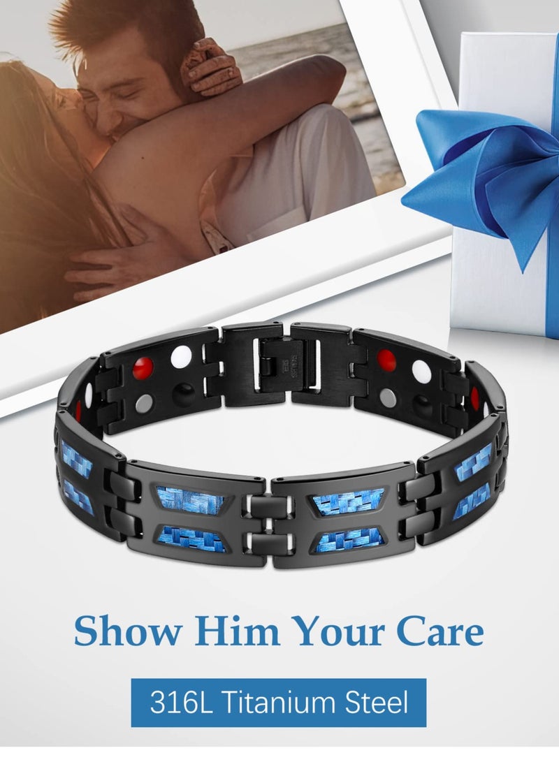 Excefore سوار مغناطيسي للرجال، مصنوع من ألياف الكربون والتيتانيوم، سوار مغناطيسي للرجال، 316L من الفولاذ المقاوم للصدأ بصف مزدوج و4 عناصر مغناطيسية، أساور للطاقة، يتضمن منظم - Image 2