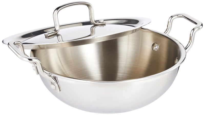 Tosaa Triply Stainless Steel 22 cm Kadai with Lid/Indian Wok|Even Heat Distribution| Consumes Less Oil|Easy to Clean|Gas Stove Compatible - 1600 ml - Image 2