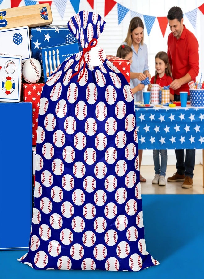 WRAPAHOLIC 56" Extra Large Baseball Plastic Gift Bag - Classic Baseball Jumbo Bike Bag Gift Wrap for Tenns Boys Birthday, Baby Shower and Ball Sports Theme Party- 56" H x 36" W - Image 4
