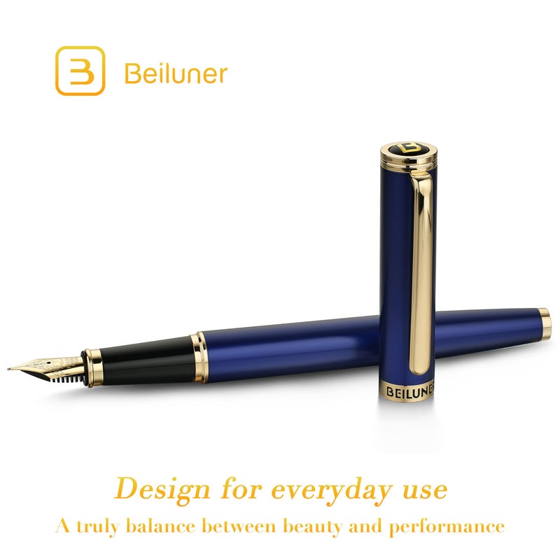 BEILUNER Blue Fountain Pen,Stunning Luxury Pens with 24K Gold Finish, Gorgeous 24K Gilded Nib(Fine), Trustworthy Pen Gift for Men&Women -Ink Converter-Elegant, Graduation,Nice Pen for Writing - Image 2