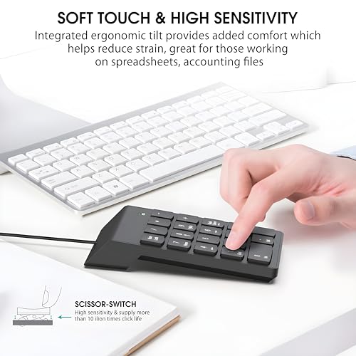 viboton USB Numeric Keypad – Slim 18-Key Wired Number Pad for Laptop, PC, MacBook, iMac, Mac Pro/Air – Portable External Numpad Keyboard for Data Entry (Black) - Image 2