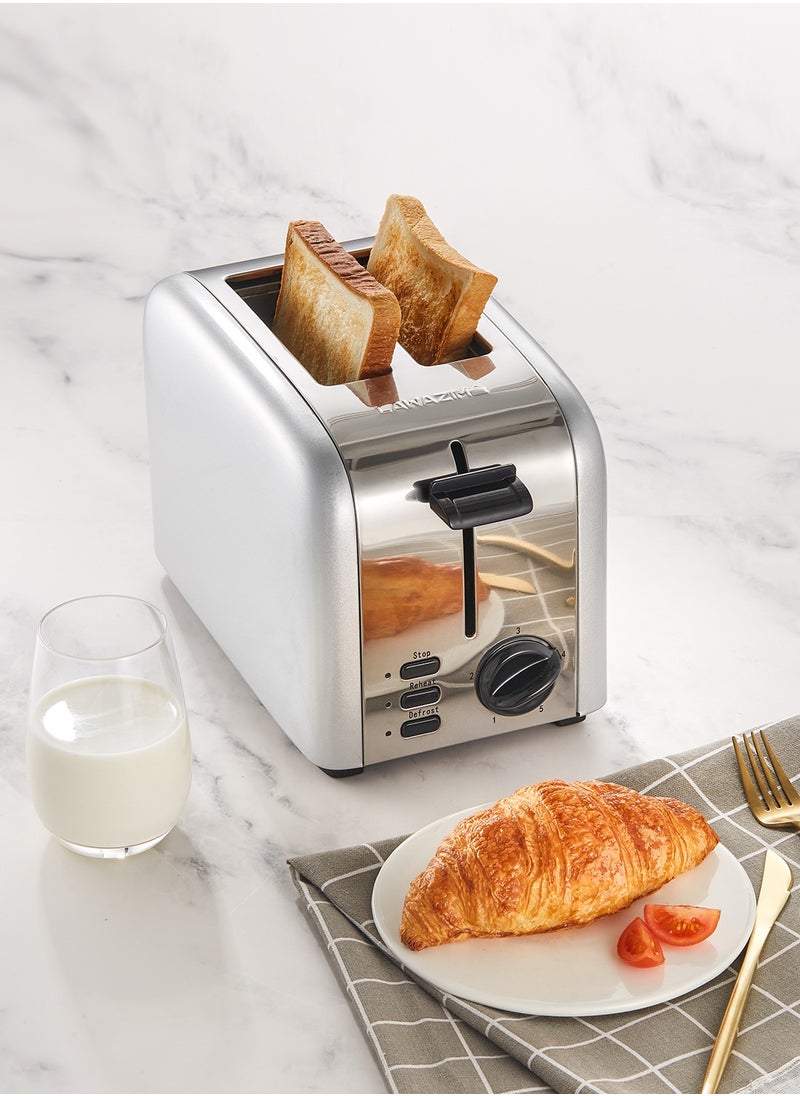 LAWAZIM - 2-Slice Electric Stainless Steel Toaster With Removable Crump Tray 850W- Silver-Cancel and Defrost Function with 5 Browning Levels- Sleek Modern Design for All Bread Types and Bagel in Kitchen - Image 1