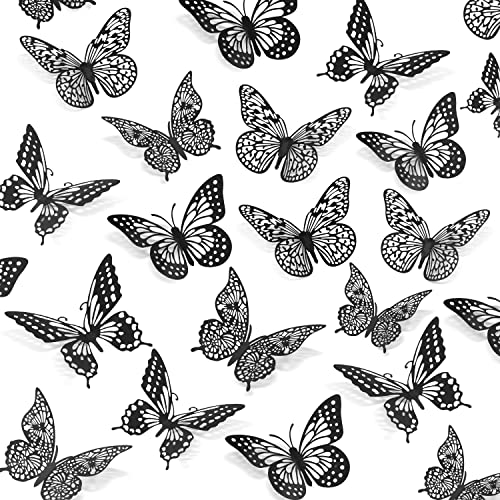 SAOROPEB 3D Butterfly Wall Decor - 48 Pcs, 4 Styles, 3 Sizes - Gold Butterfly Decorations for Birthday and Party Cake Decorations - Removable Stickers (Black) - Image 1