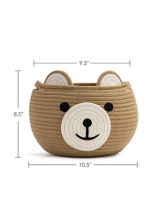 Generic - Bucket Basket Cute Bear Round Basket - Cotton Rope Baskets in Living Room Woven Baby Shower Basket Bedroom Storage Bakset for Children Corner Plant Basket Indoor, Grey, 10.5"D x 8.5"H (Beige) - Image 1