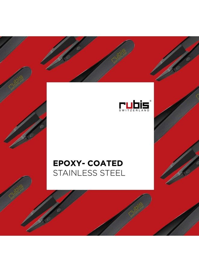 Rubis Classic Techno Stainless Steel Tweezers For Precise Eyebrows And Hair Removal Slanted Polymer Tips Made In Switzerland Black - Image 4