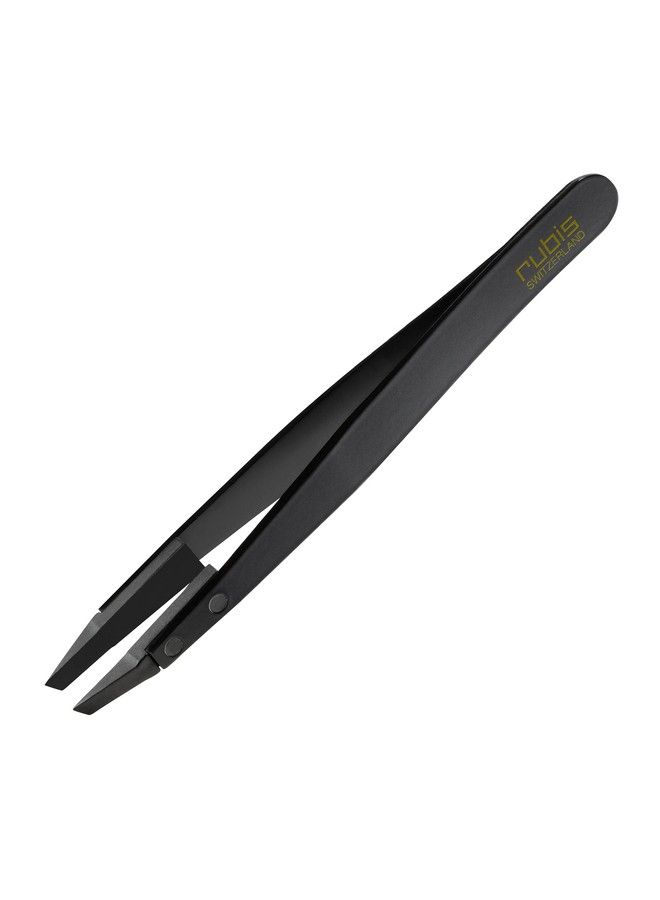 Rubis Classic Techno Stainless Steel Tweezers For Precise Eyebrows And Hair Removal Slanted Polymer Tips Made In Switzerland Black - Image 1