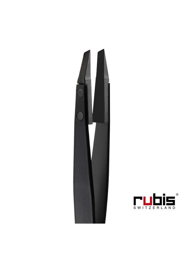 Rubis Classic Techno Stainless Steel Tweezers For Precise Eyebrows And Hair Removal Slanted Polymer Tips Made In Switzerland Black - Image 3