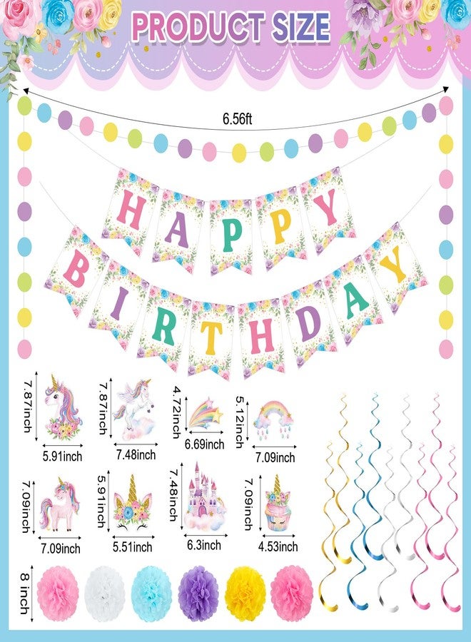 Marspark Unicorn Birthday Decorations Included Happy Birthday Banner Hanging Swirls Macaron Circle Dots Garland Pastel Tissue Paper Pom Poms for Rainbow Unicorn Party Themed Supplies - Image 3