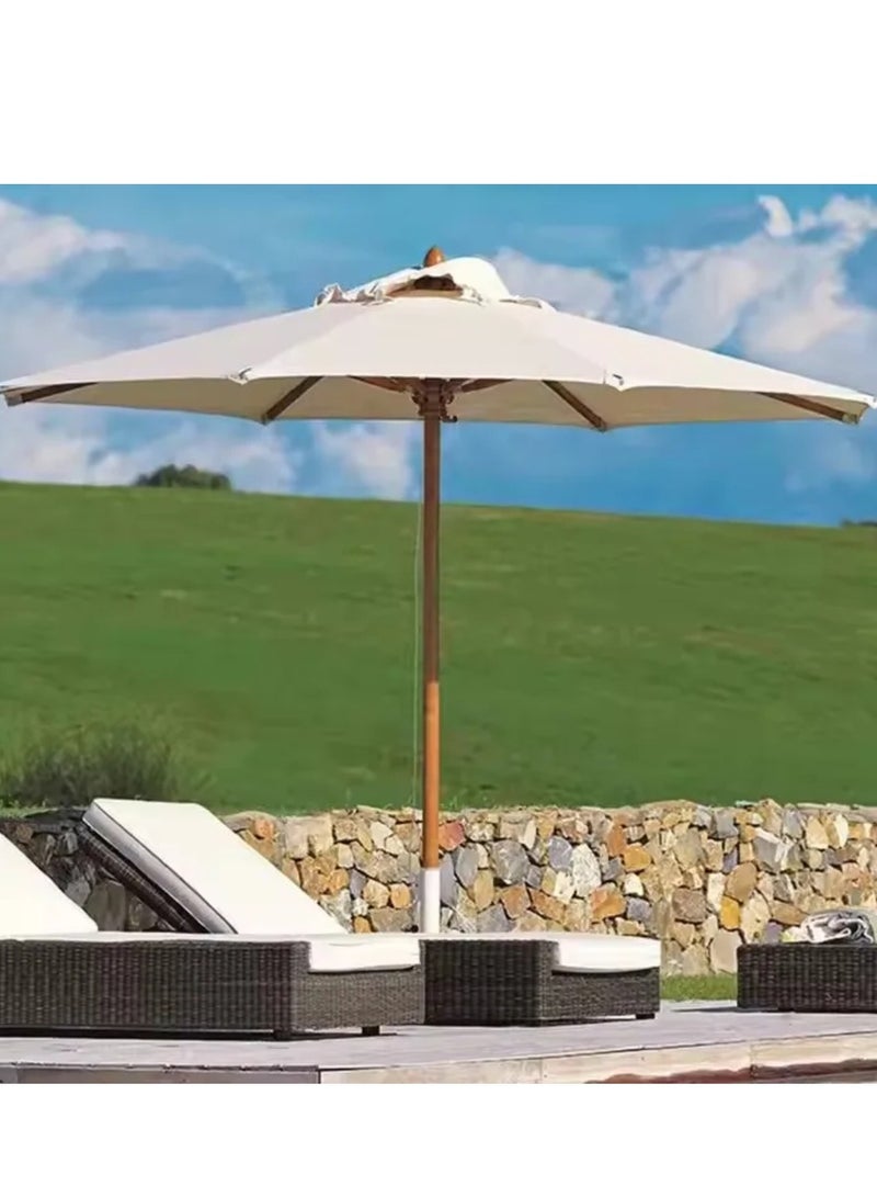 Wooden Twist Wind Vent Design Round Outdoor Umbrella with Rotating Handle UV-Resistant Canopy for Patio & Garden  - Image 1