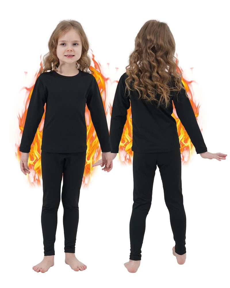 PISIQI Girls Thermal Underwear Set Ultra Soft Long Underwear for Kids Fleece Lined Winter Warm Base Layer Kids Long Johns Set Black, Size XL - Image 1