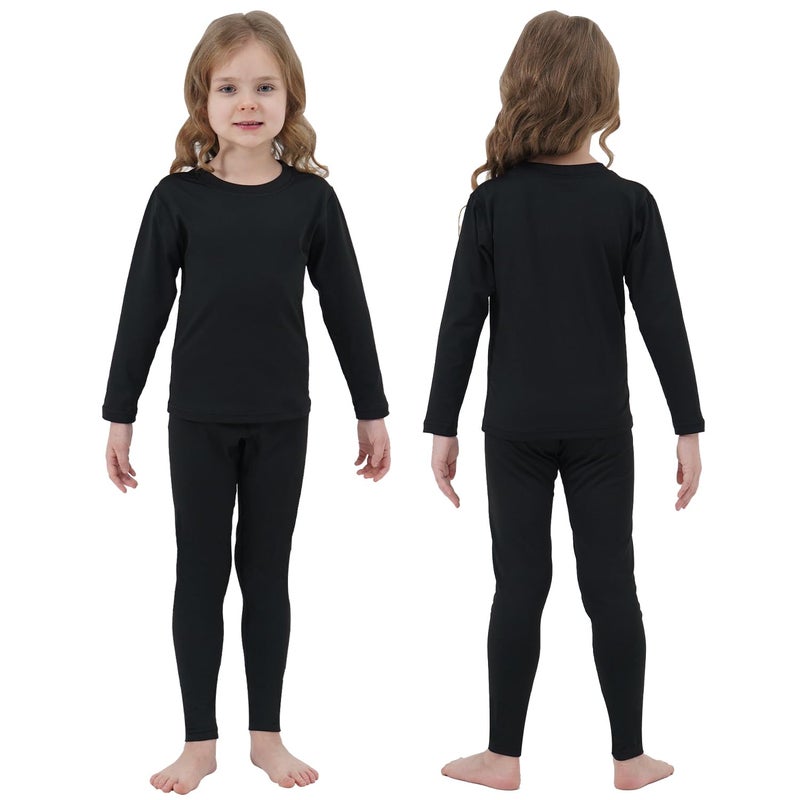 PISIQI Girls Thermal Underwear Set Ultra Soft Long Underwear for Kids Fleece Lined Winter Warm Base Layer Kids Long Johns Set Black, Size XL - Image 5