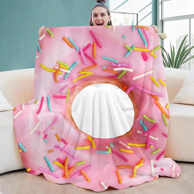 Abaysto Donuts Blanket for Girls Cute Pink Donuts Throw Blanket Novelty Realistic Food Blankets for Couch, Sofa for Kids Child Donuts Gifts 200CM - Image 2