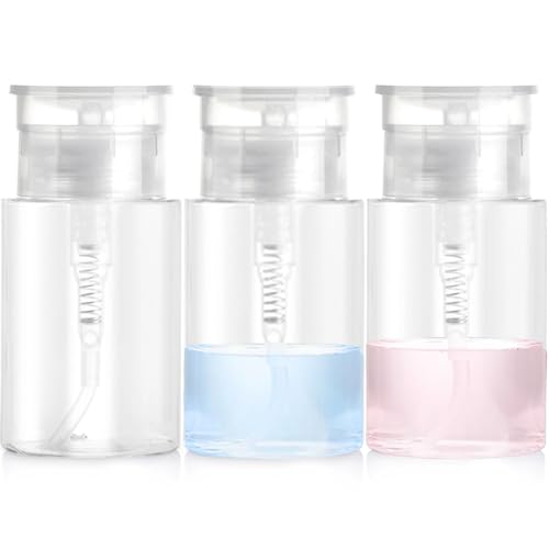 Sonfon 3 Pack Push Down Pump Dispenser with 6 Labels, Empty Push Top Bottles for Nail Polish, Makeup Remover, Micellar Water, Essence, Dish & Facial Toner, 2oz/60ml - Image 1