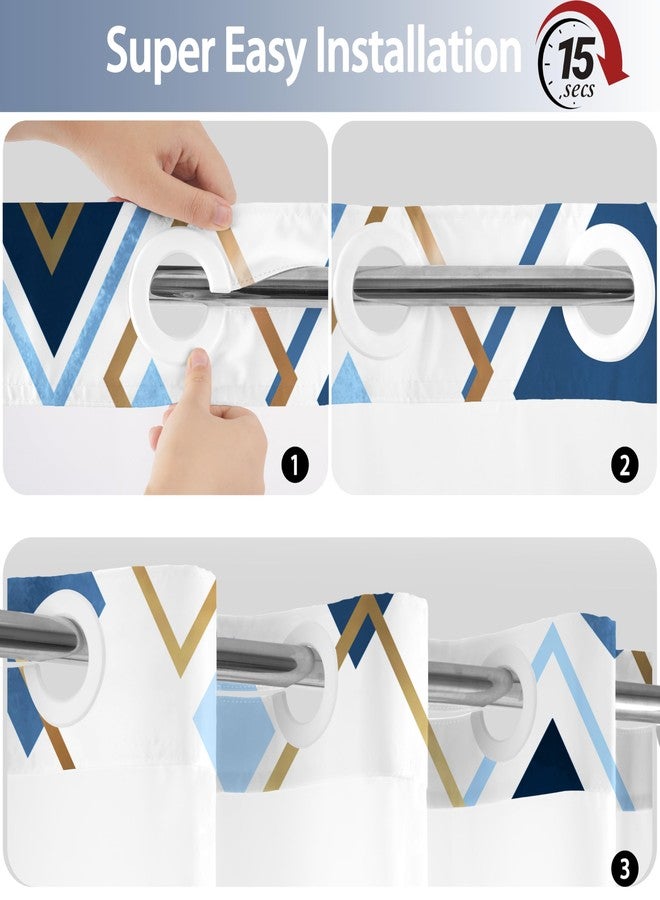 TWLSNCD No Hook Geometric Shower Curtain with Snap in Fabric Liner Set - Navy Blue Hotel Style, Modern Abstract Design for Bathroom Decor 71" x 74" - Image 5