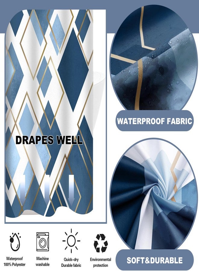 TWLSNCD No Hook Geometric Shower Curtain with Snap in Fabric Liner Set - Navy Blue Hotel Style, Modern Abstract Design for Bathroom Decor 71" x 74" - Image 3