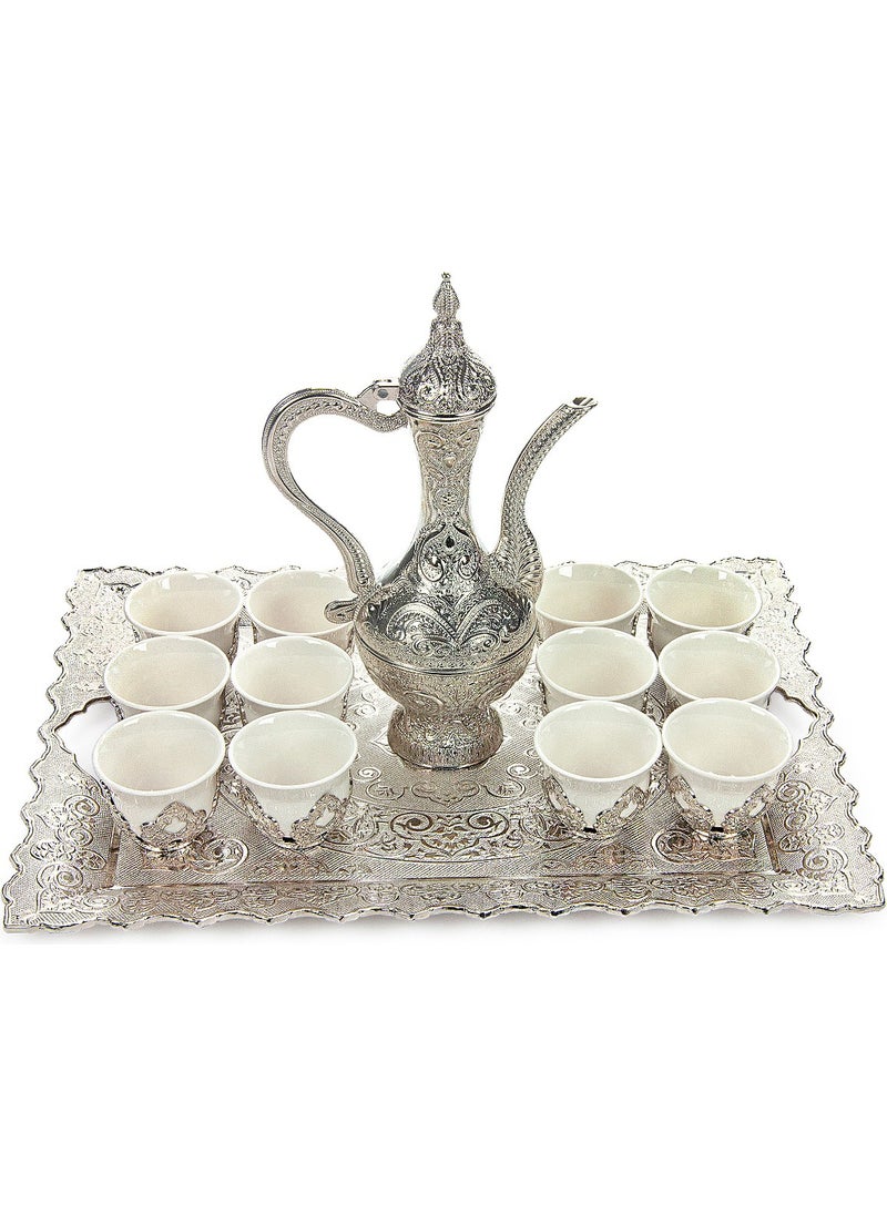 İhvan Online - Silver Color 14 Piece Zamzam Glass and Cup Set with Tray Set - Image 1