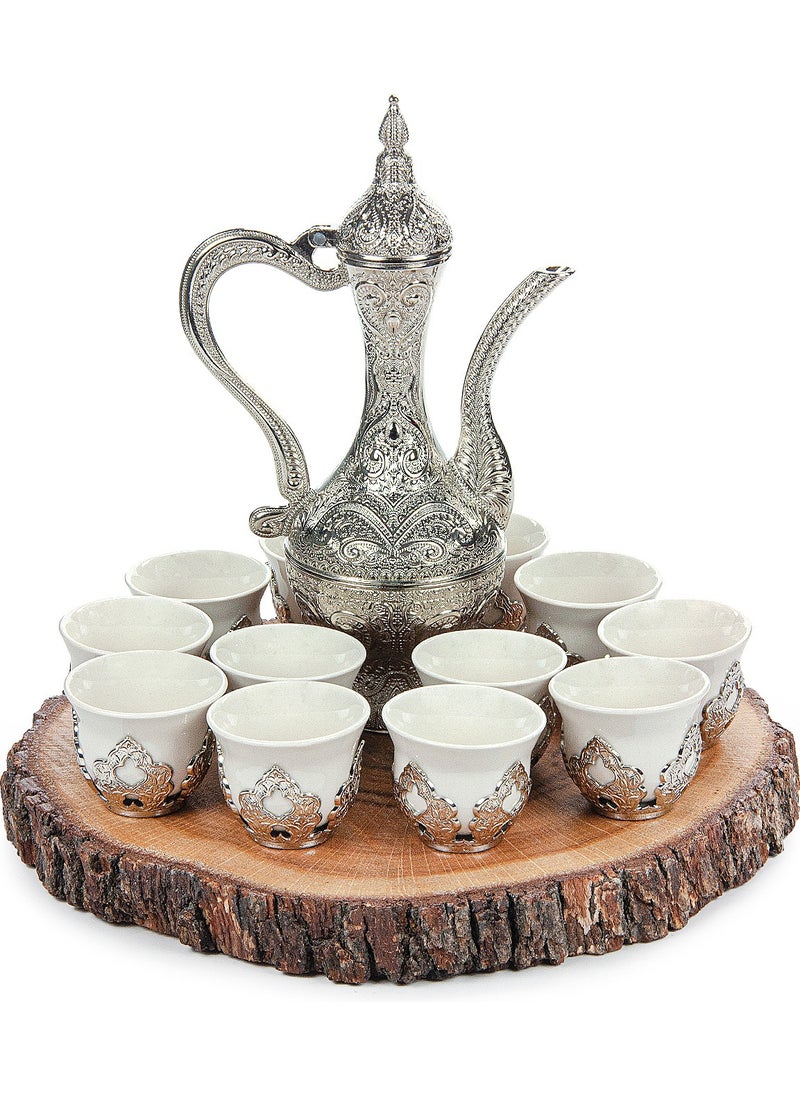 İhvan Online - Silver Color 14 Piece Zamzam Glass and Cup Set with Tray Set - Image 1