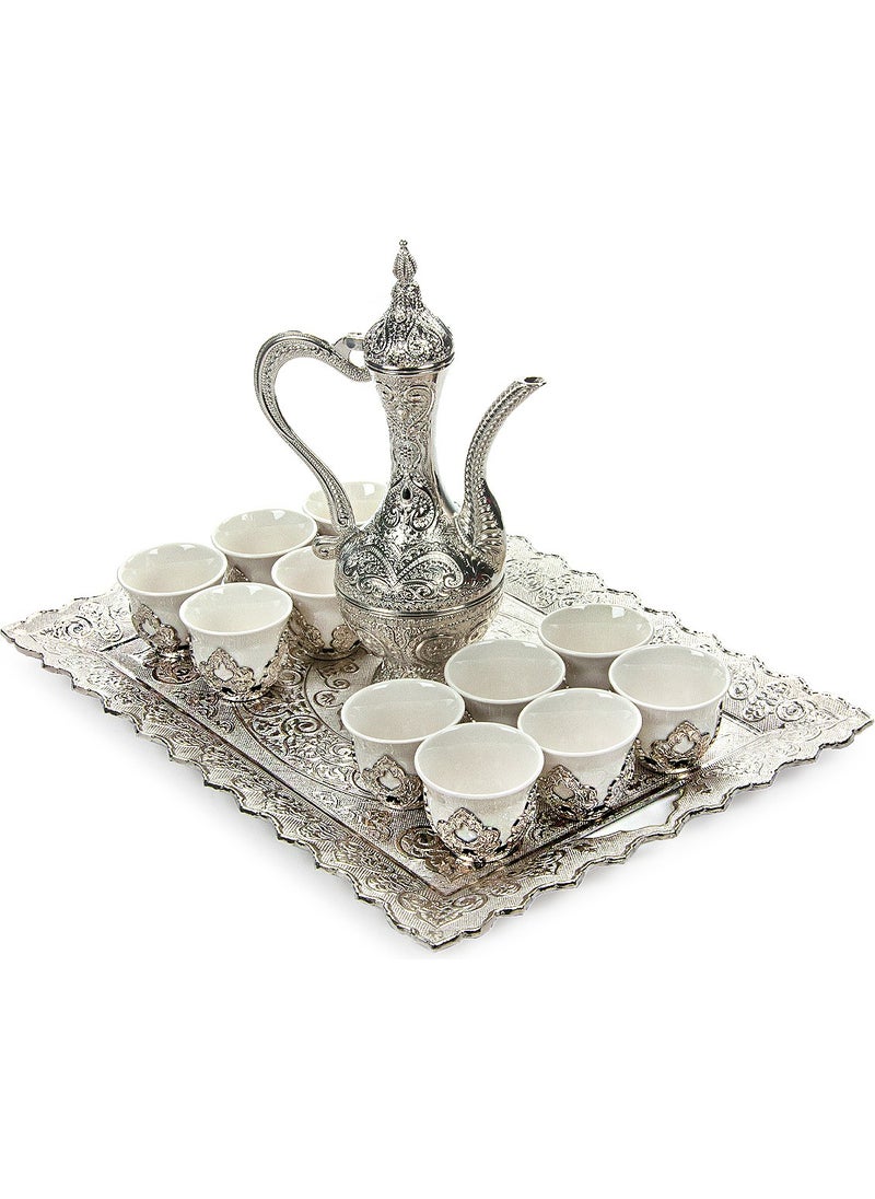 İhvan Online - Silver Color 14 Piece Zamzam Glass and Cup Set with Tray Set - Image 1