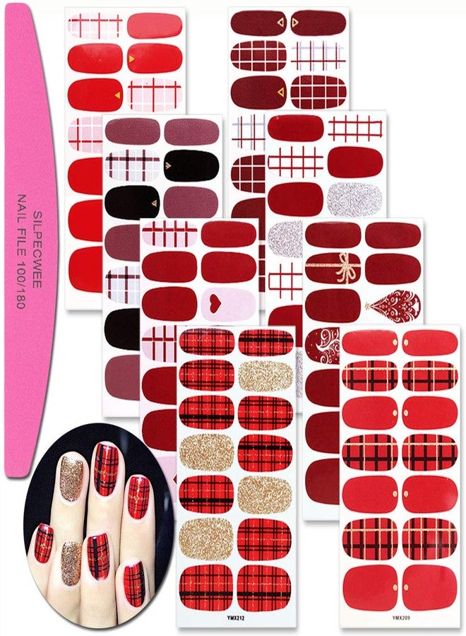 SILPECWEE 8 Sheets Red Nail Polish Strips for Women Sticker Nail Polish Nail Stickers Full Nail Wraps Self Adhesive Nail Art Stickers Manicure Kit with 1pc Nail File - Image 1