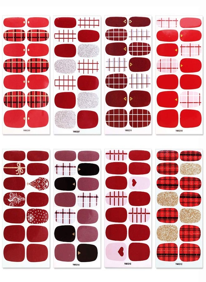 SILPECWEE 8 Sheets Red Nail Polish Strips for Women Sticker Nail Polish Nail Stickers Full Nail Wraps Self Adhesive Nail Art Stickers Manicure Kit with 1pc Nail File - Image 2