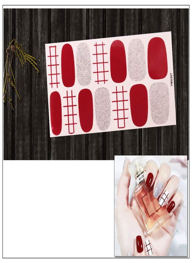 SILPECWEE 8 Sheets Red Nail Polish Strips for Women Sticker Nail Polish Nail Stickers Full Nail Wraps Self Adhesive Nail Art Stickers Manicure Kit with 1pc Nail File - Image 3