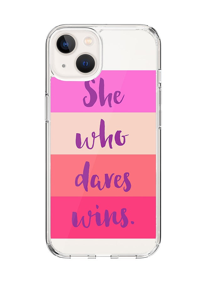 Classic Clear Case for Apple iPhone 14 Plus Case Hybrid Soft Cover Flexible Edges Anti Drop TPU PC Gel Thin Transparent Cover - She who dares wins