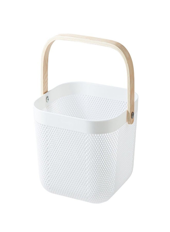 StacPro Modern Mesh Storage Basket with Wooden Handle | White Plastic Organizer for Fruits, Vegetables, Snacks | Multipurpose Kitchen, Pantry & Home Storage Container (26 * 25 cm) (1, Square) - Image 1