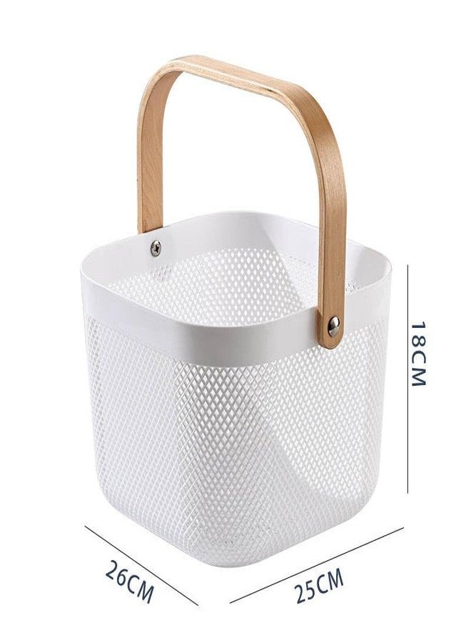 StacPro Modern Mesh Storage Basket with Wooden Handle | White Plastic Organizer for Fruits, Vegetables, Snacks | Multipurpose Kitchen, Pantry & Home Storage Container (26 * 25 cm) (1, Square) - Image 2