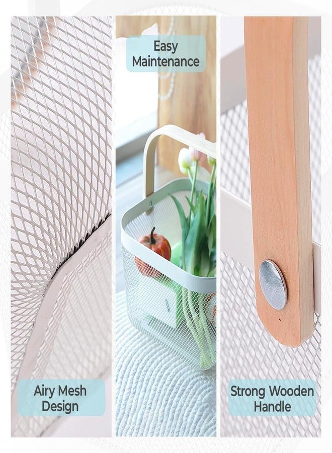 StacPro Modern Mesh Storage Basket with Wooden Handle | White Plastic Organizer for Fruits, Vegetables, Snacks | Multipurpose Kitchen, Pantry & Home Storage Container (26 * 25 cm) (1, Square) - Image 5
