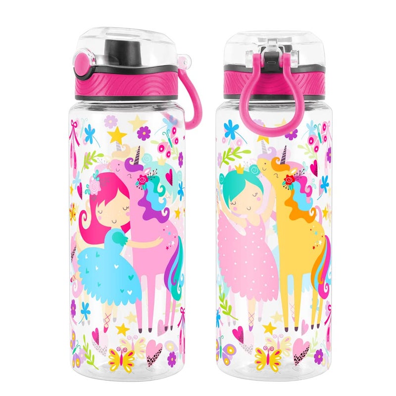 Home Tune Cute Water Bottle for School Kids Girls  BPA FREE Tritan & Leak Proof & Easy Clean & Carry Handle  23oz/ 680ml - Girl & Unicorn - Image 1