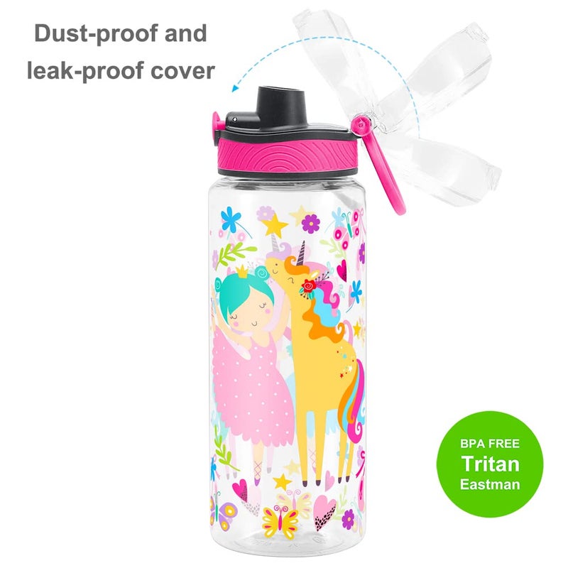 Home Tune Cute Water Bottle for School Kids Girls  BPA FREE Tritan & Leak Proof & Easy Clean & Carry Handle  23oz/ 680ml - Girl & Unicorn - Image 3