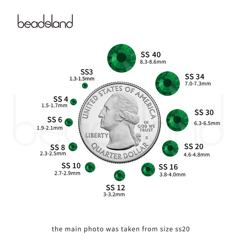 BEADSLAND بييدسلاند هوتفيكس راينستونز، 1440 قطعة من الراينستونز الكريستالية ذات الظهر المسطح للحرف والملابس وتزيين الديكور، إميرالد، SS20، 4.6-4.8 مم - Image 3