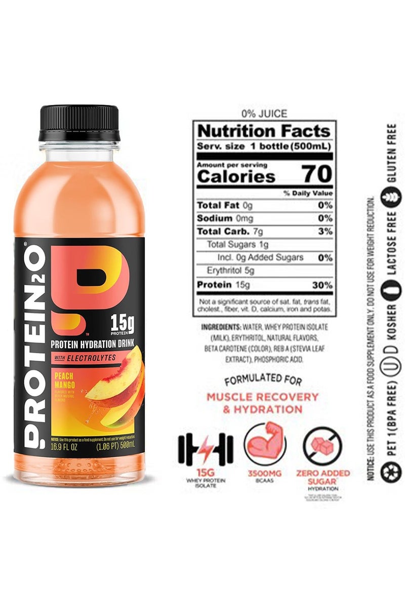PROTEIN20 Protein Infused Water Plus Energy with Peach Mango 500ml Pack Of 12 - Image 4