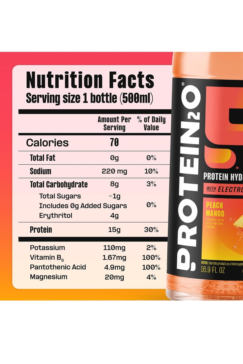 PROTEIN20 Protein Infused Water Plus Energy with Peach Mango 500ml Pack Of 12 - Image 3