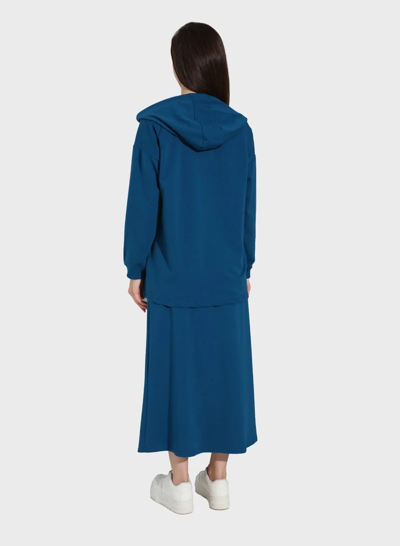 Benin by modanisa Draw String Jacket And High Waist Skirt Set
